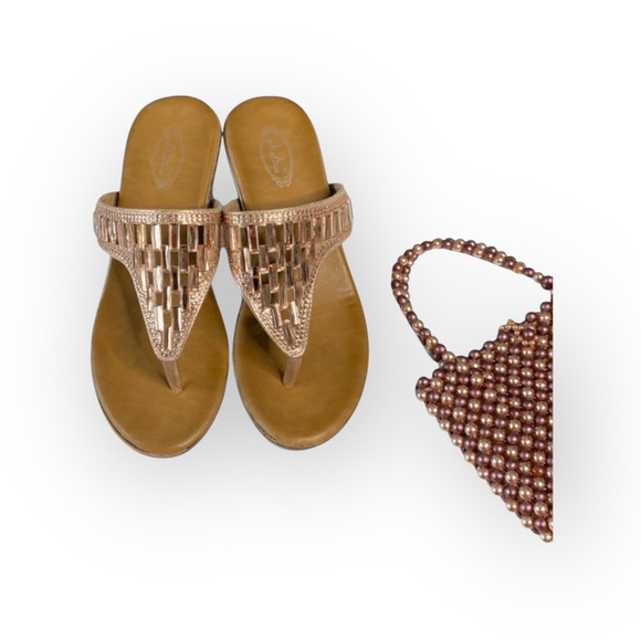 Italina ☻︎ Sparkly Baguette Crystal Wedge Heeled Sandals ☻︎ Rose Gold ☻︎ 7.5M - Picture 14 of 16